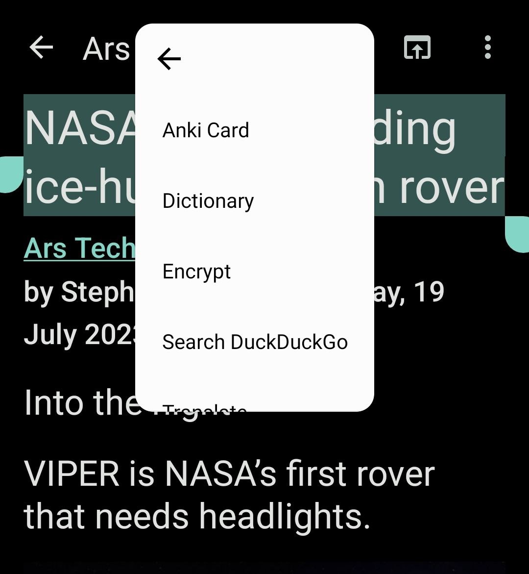 Example of global text actions